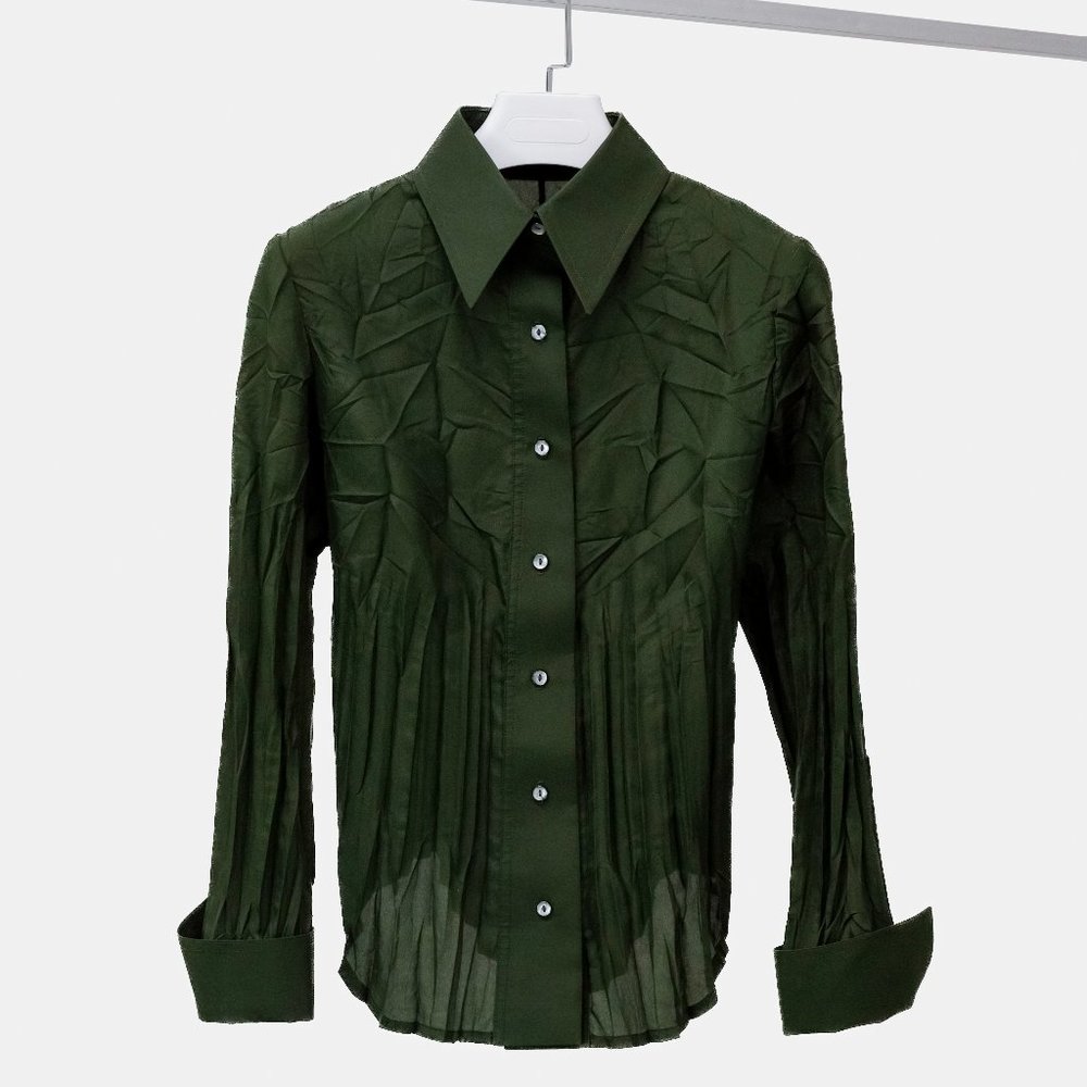 Marie Saint Pierre Forest Green Wrinkled Button-Up
